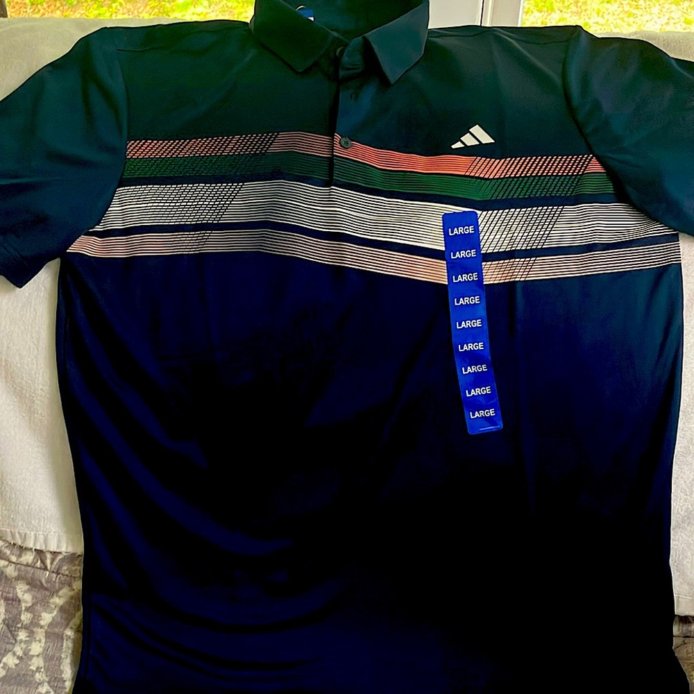 Adidas Performance Polo Blue Green Striped Design
